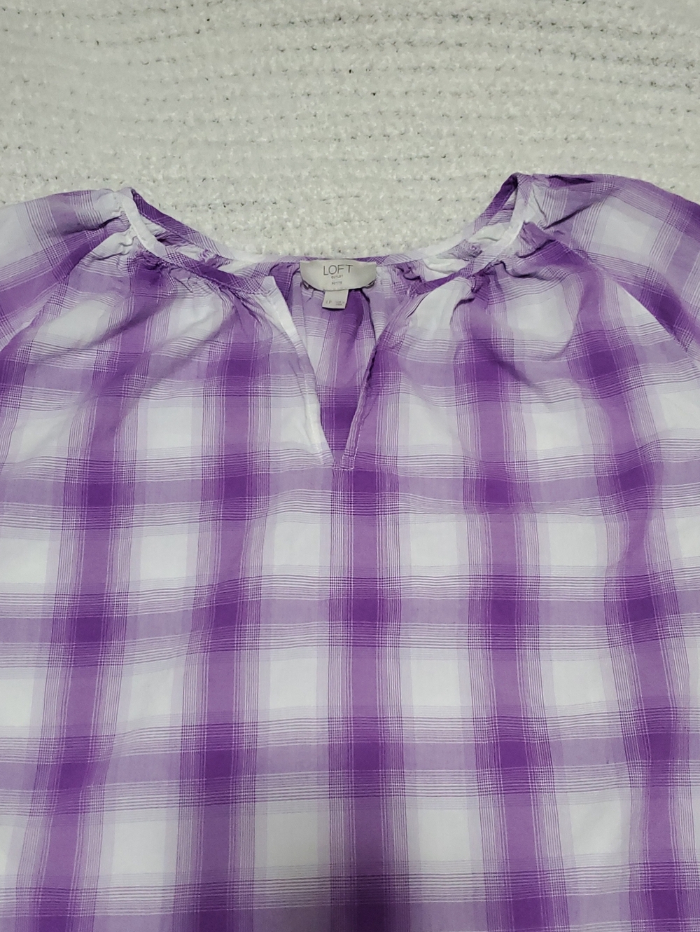 LOFT Lavender Plaid Peasant Top